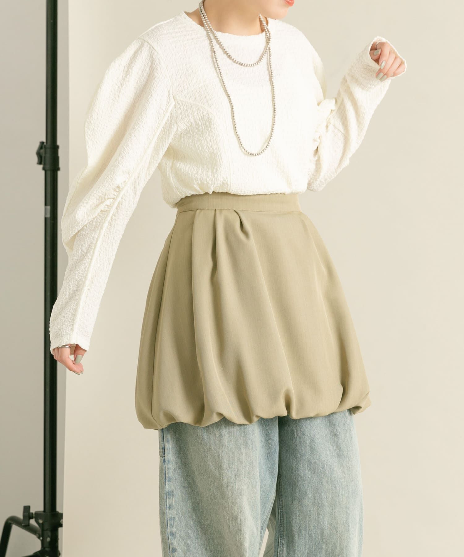  「バルーンミニスカート」|スカート|カーキ