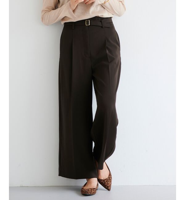 le.coeur blanc「《手洗い可能》ベルト付きハイウエストワイドパンツ」|チノ|