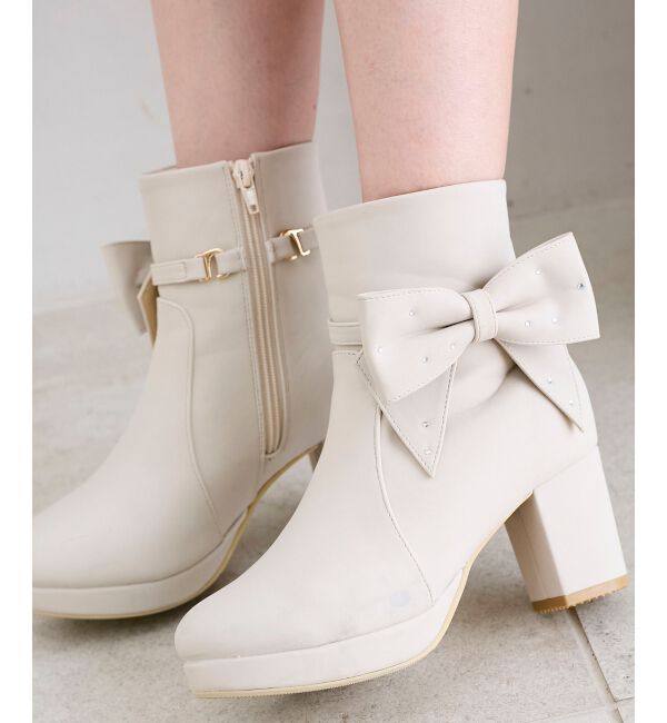  「3WAYビジューリボンブーツ」|ショートブーツ|