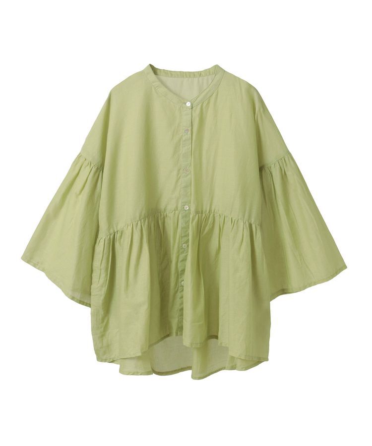 earth music&ecology「コットンボイルギャザーシャツ」|シャツ・ブラウス|Lime Green