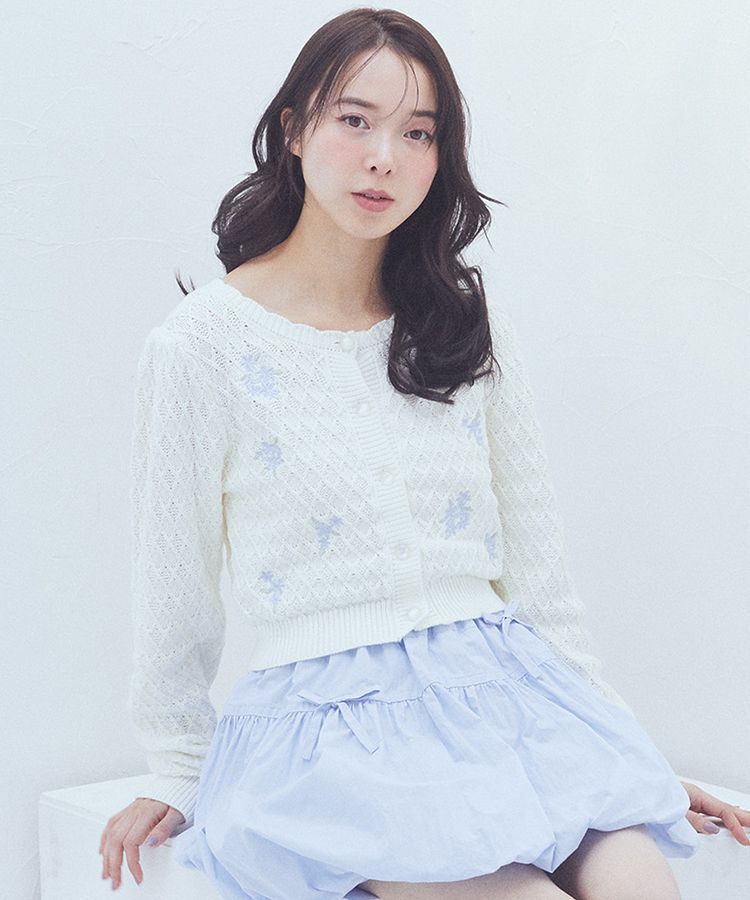 earth music&ecology「フラワー刺繍カーディガン」|カーディガン|Ivory