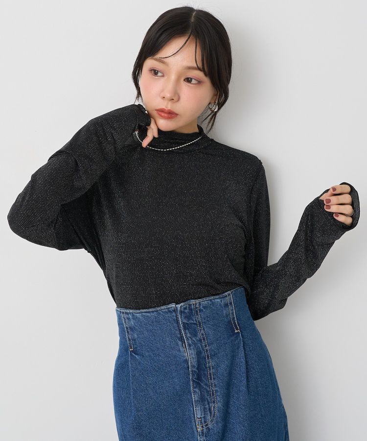 earth music&ecology「シアーラメハイネックプルオーバー」|Tシャツ・カットソー|Black