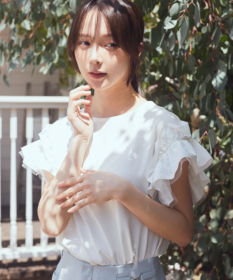 earth music&ecology「ギャザーフリルスリーブカットソー」|Tシャツ・カットソー|Ivory