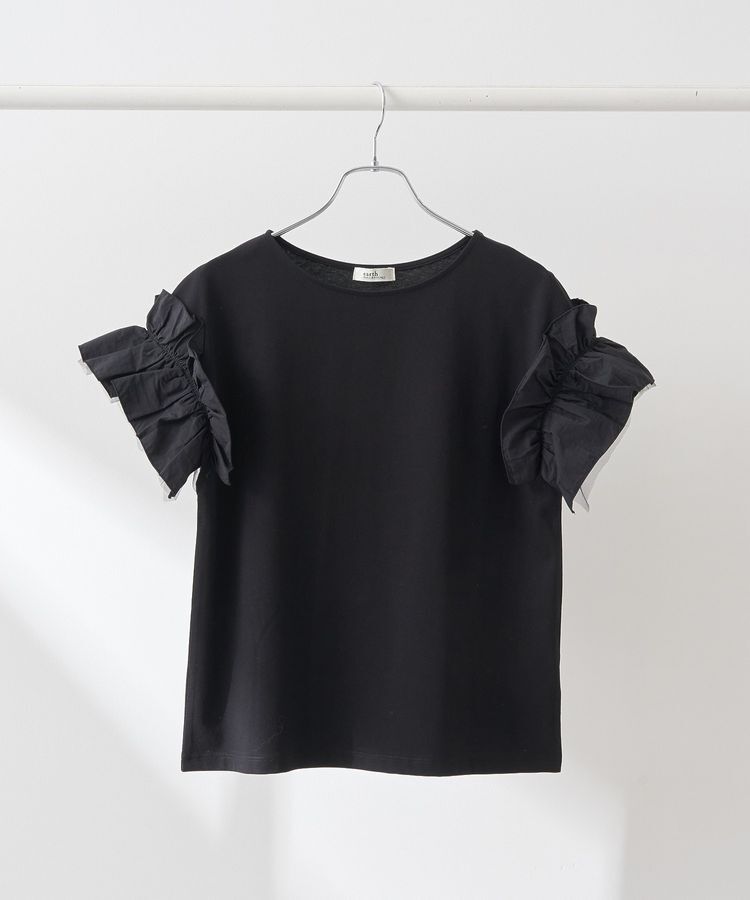 earth music&ecology「ギャザーフリルスリーブカットソー」|Tシャツ・カットソー|Black