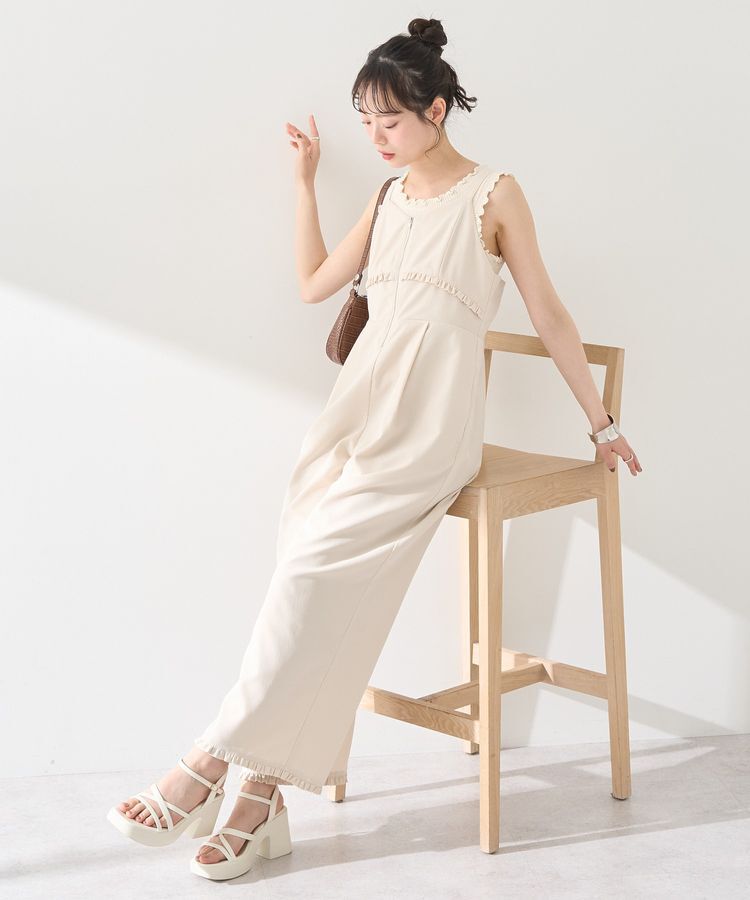 earth music&ecology「ミニフリルフロントジップロンパース」|オールインワン|Ivory