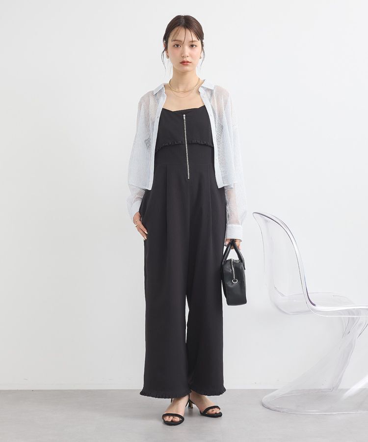 earth music&ecology「ミニフリルフロントジップロンパース」|オールインワン|