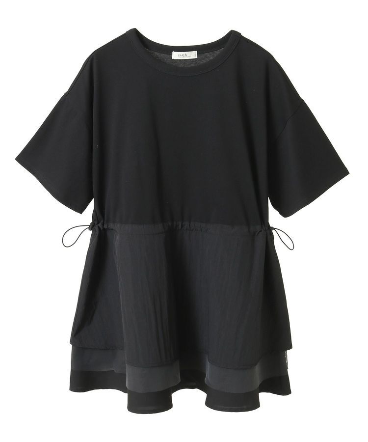 earth music&ecology「異素材ドッキングドロストチュニック」|チュニック|Black