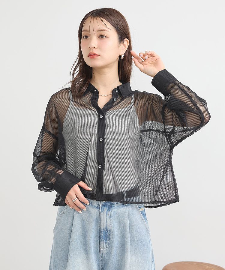 earth music&ecology「メッシュストライプショートシャツ」|シャツ・ブラウス|