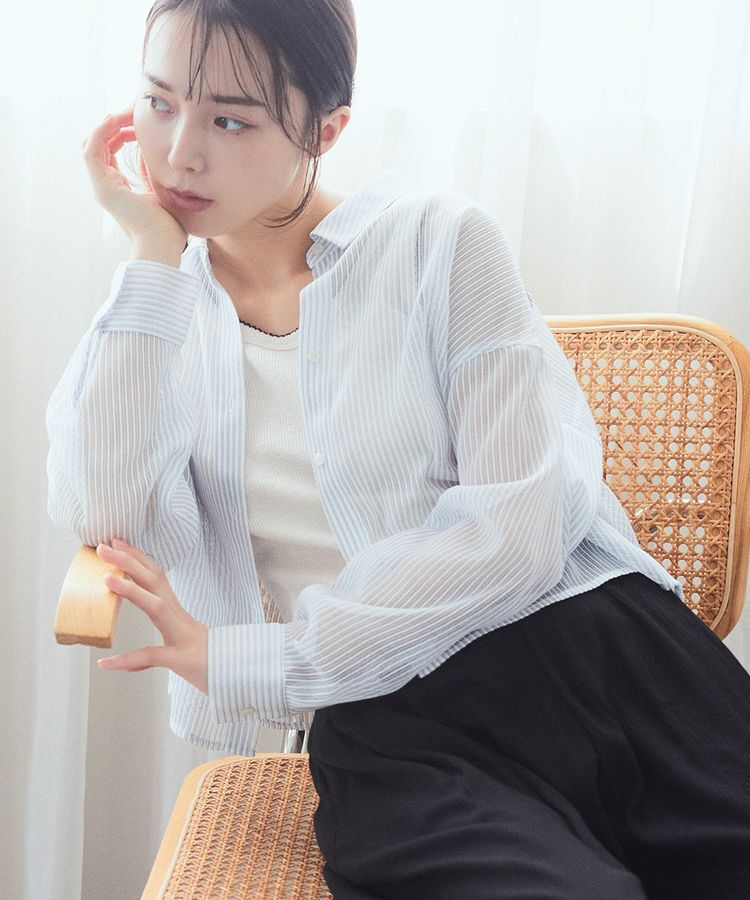 earth music&ecology「メッシュストライプショートシャツ」|シャツ・ブラウス|