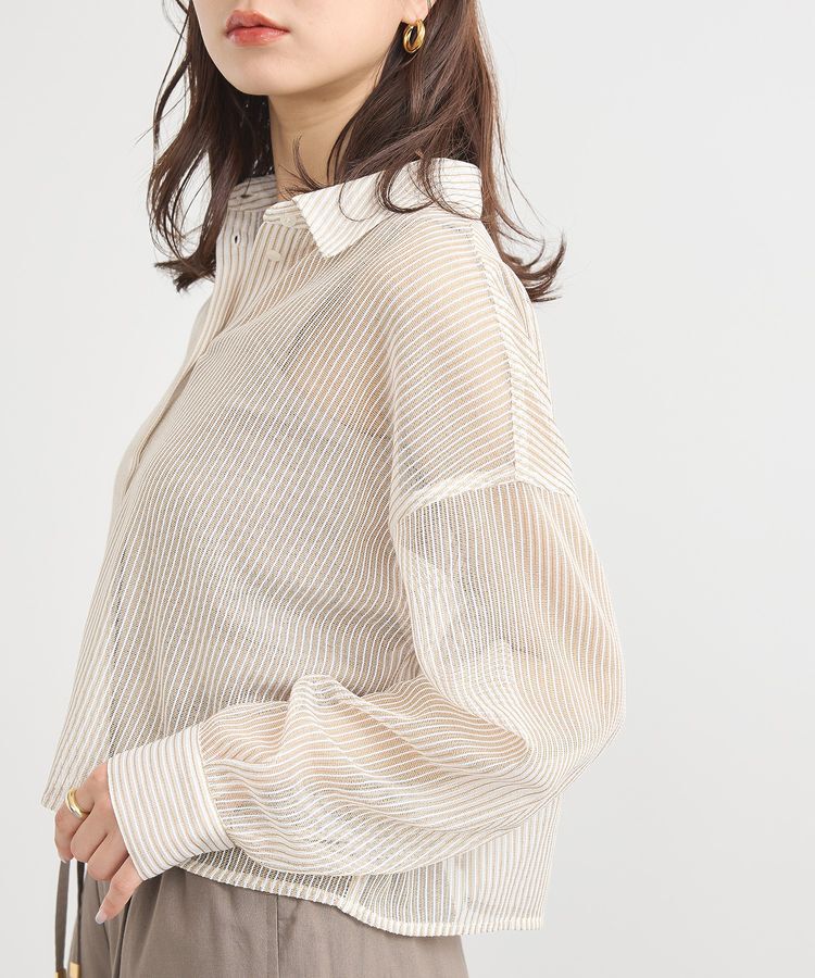 earth music&ecology「メッシュストライプショートシャツ」|シャツ・ブラウス|