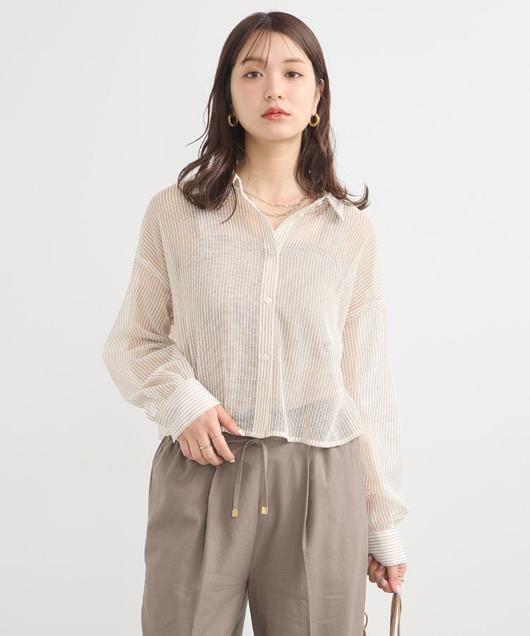 earth music&ecology「メッシュストライプショートシャツ」|シャツ・ブラウス|Beige