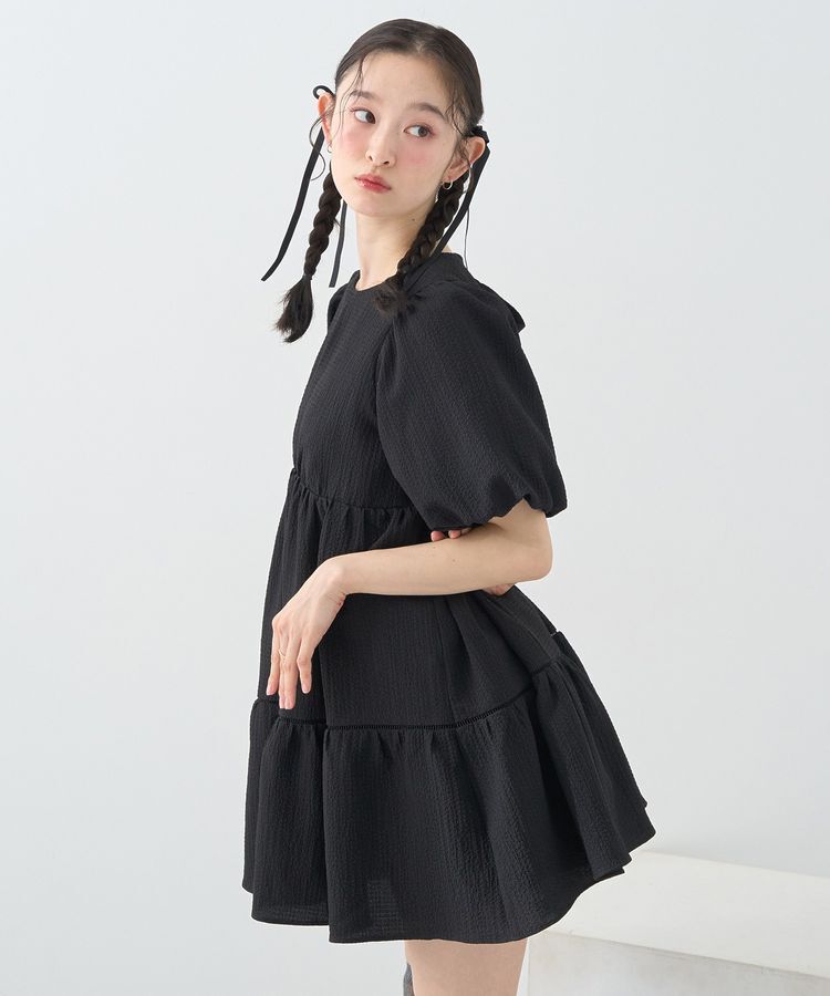 earth music&ecology「バックリボンパフスリーブミニワンピース」|ワンピース|