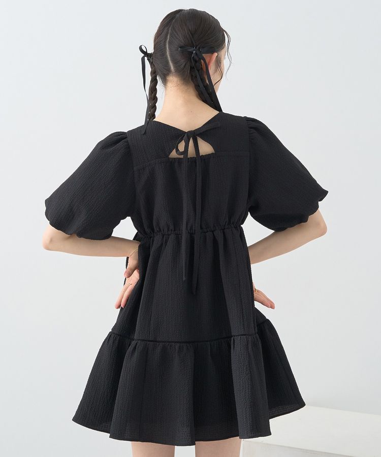 earth music&ecology「バックリボンパフスリーブミニワンピース」|ワンピース|