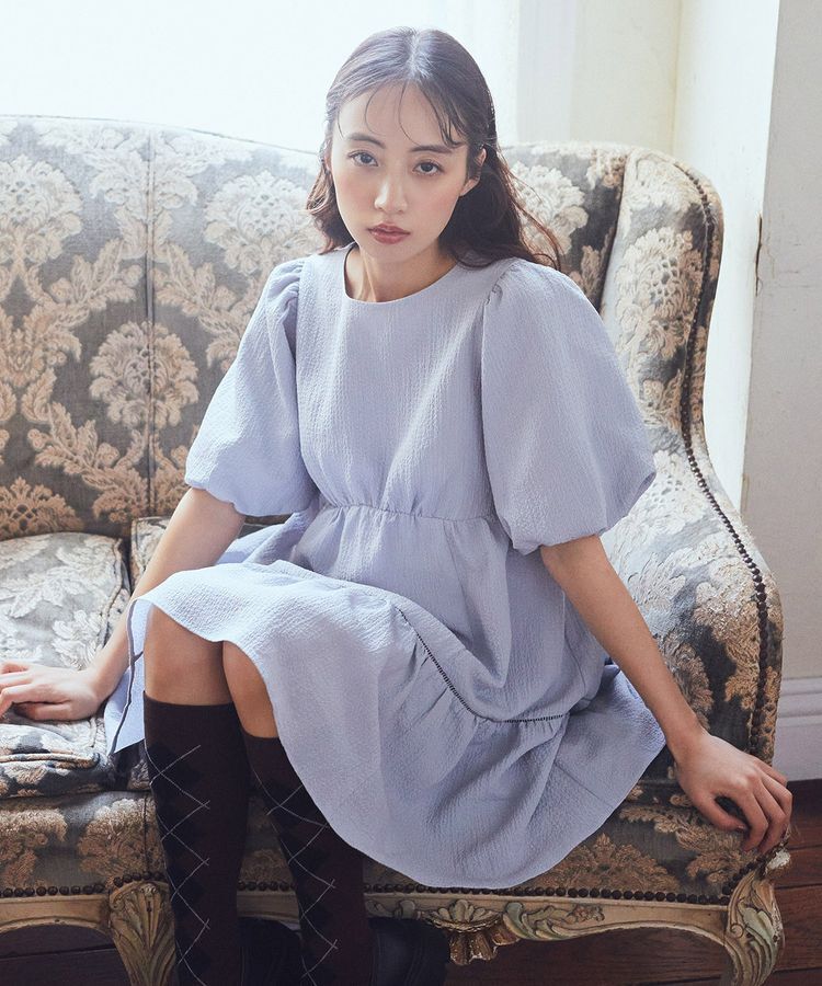 earth music&ecology「バックリボンパフスリーブミニワンピース」|ワンピース|