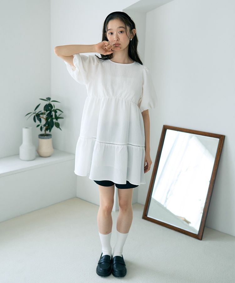 earth music&ecology「バックリボンパフスリーブミニワンピース」|ワンピース|