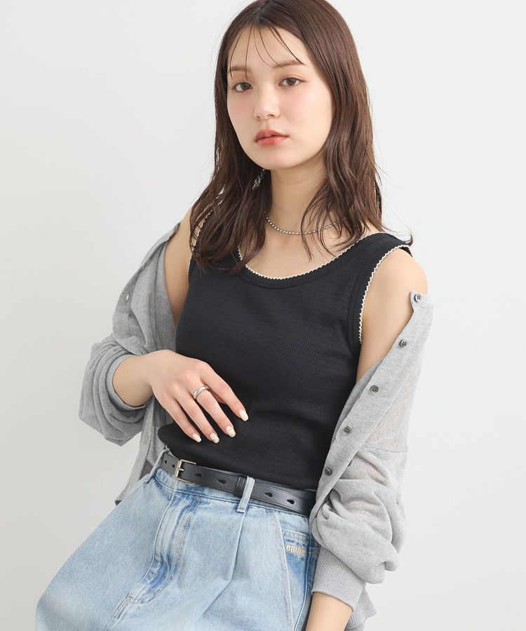 earth music&ecology「ピコトリミングタンクトップ」|キャミソール|Black