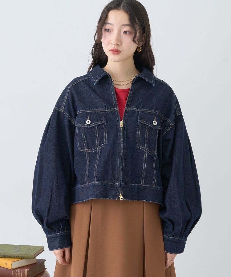 earth music&ecology「ショートジップデニムジャケット」|ブルゾン・スタジャン|Indigo
