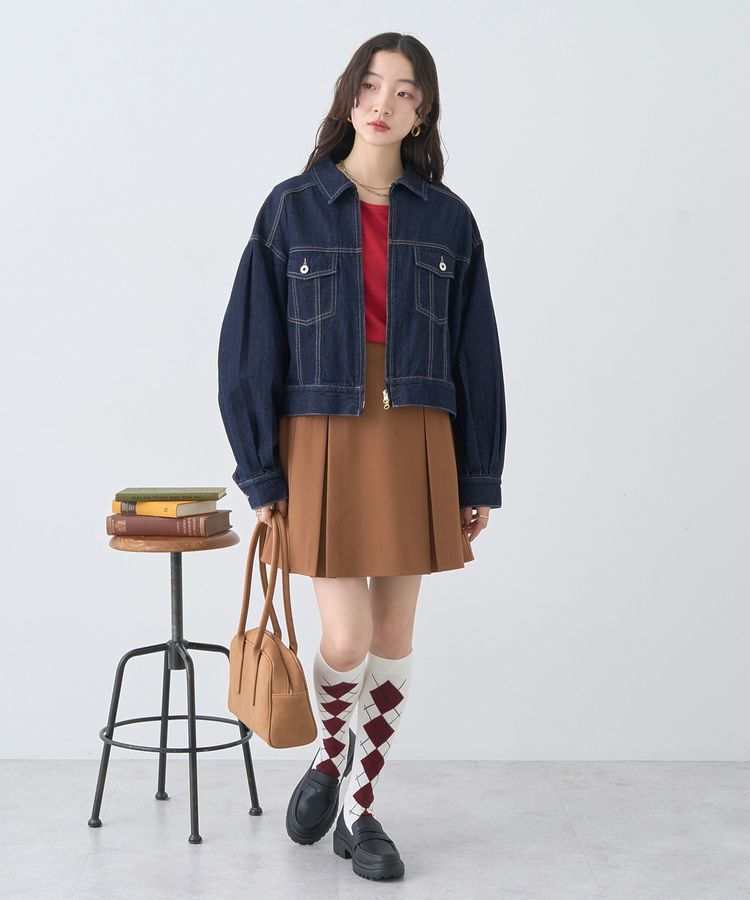 earth music&ecology「ショートジップデニムジャケット」|ブルゾン・スタジャン|