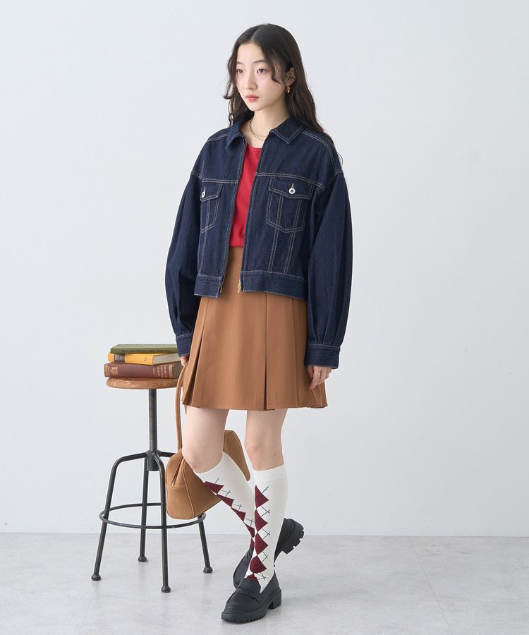 earth music&ecology「ショートジップデニムジャケット」|ブルゾン・スタジャン|