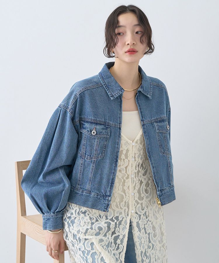 earth music&ecology「ショートジップデニムジャケット」|ブルゾン・スタジャン|