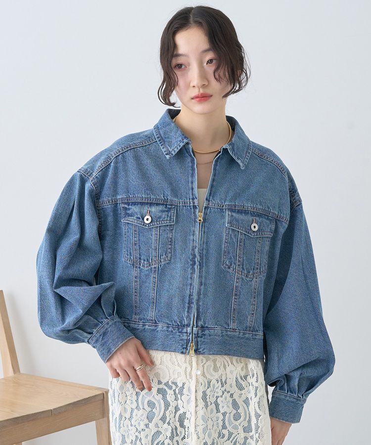 earth music&ecology「ショートジップデニムジャケット」|ブルゾン・スタジャン|