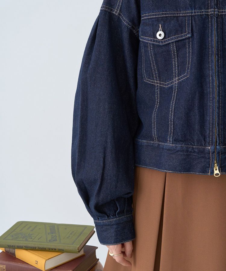 earth music&ecology「ショートジップデニムジャケット」|ブルゾン・スタジャン|