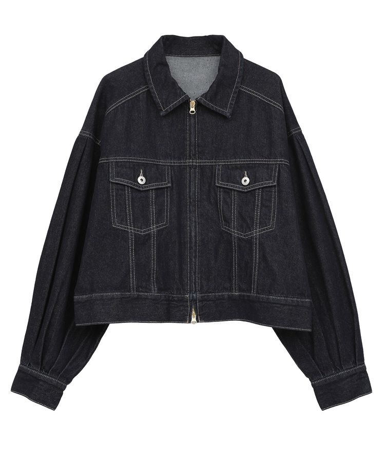 earth music&ecology「ショートジップデニムジャケット」|ブルゾン・スタジャン|