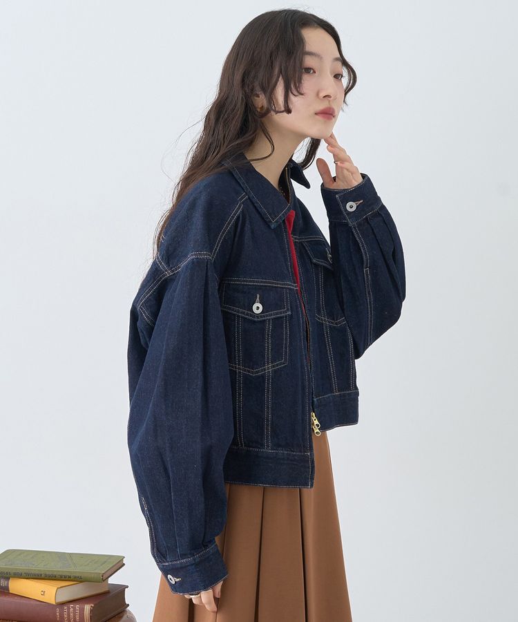 earth music&ecology「ショートジップデニムジャケット」|ブルゾン・スタジャン|