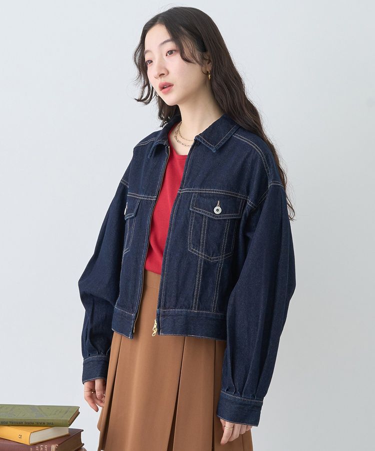 earth music&ecology「ショートジップデニムジャケット」|ブルゾン・スタジャン|