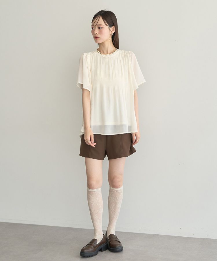 earth music&ecology「マジョリカプリーツ半袖ブラウス」|シャツ・ブラウス|