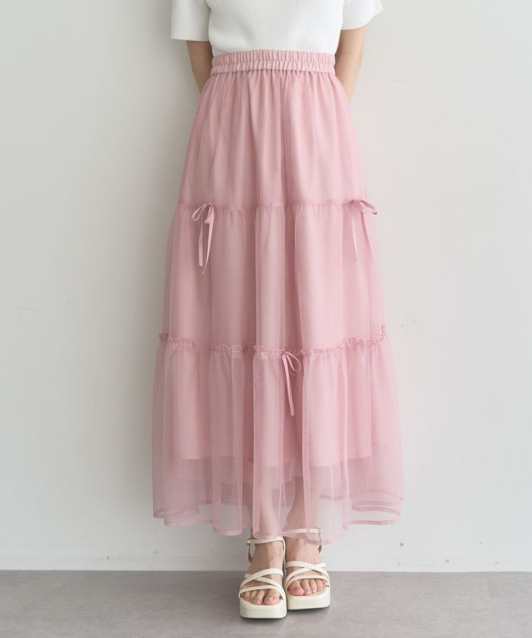 earth music&ecology「リボンチュールティアードスカート」|フレア|
