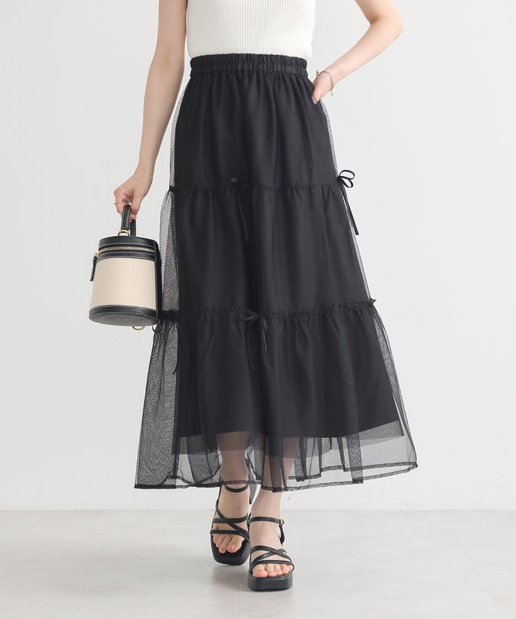 earth music&ecology「リボンチュールティアードスカート」|フレア|