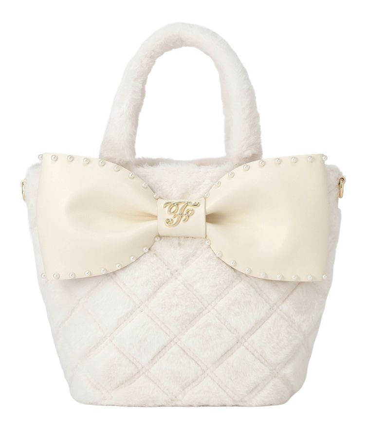 Maison de FLEUR「フェイクファーパールリボントートバッグ」|ハンドバッグ|ホワイト