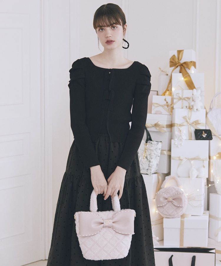 Maison de FLEUR「フェイクファーパールリボントートバッグ」|ハンドバッグ|