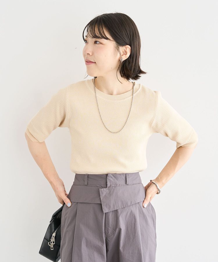 Green Parks「袖レイヤー5分袖ニットプルオーバー」|ニット・セーター|Ivory