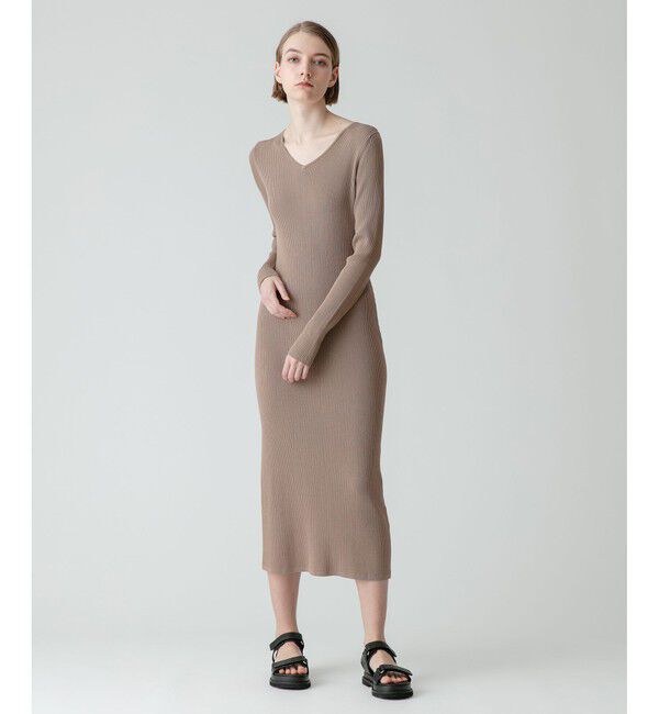 allureville「キュプラコットンリブタイトワンピース」|ワンピース|ベージュ