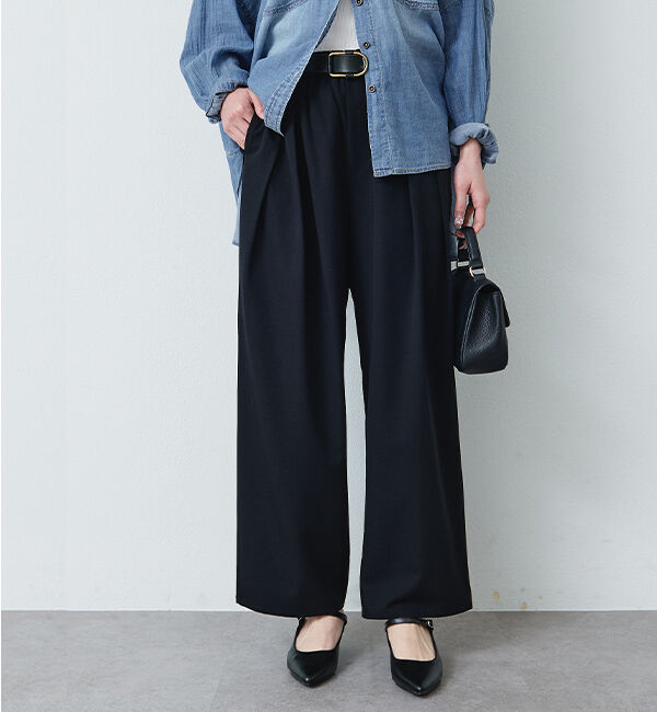  「【リニューアル】ツータックウエストゴムストレッチパンツ」|スラックス|