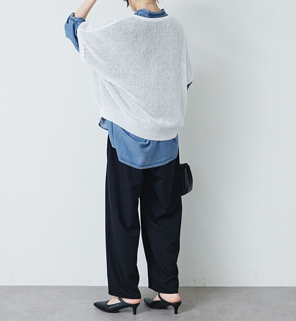  「【リニューアル】ツータックウエストゴムストレッチパンツ」|スラックス|