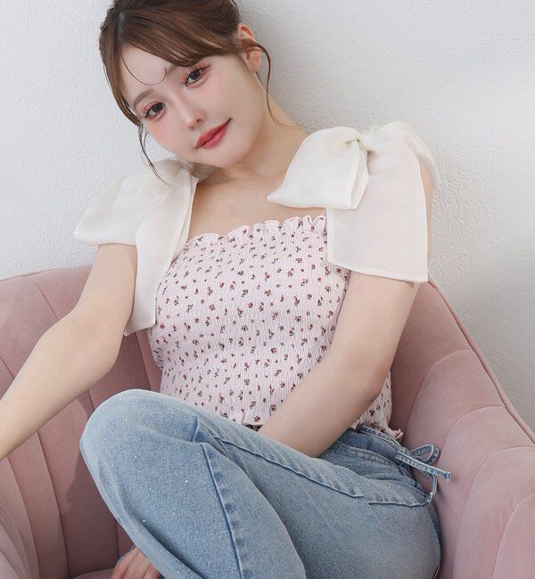  「肩リボン取り外し可能カップ付きシャーリングインナー」|プルオーバー|