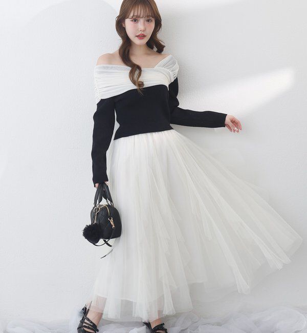  「異素材ドッキングオフショルニット」|ニット・セーター|