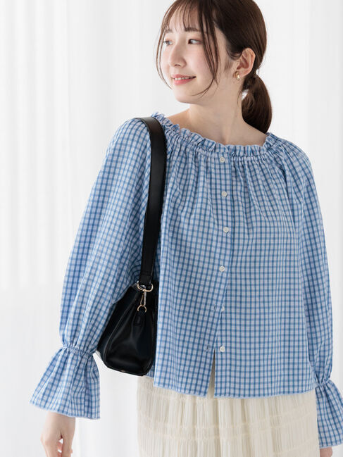 Te chichi TERRASSE「チェックスクエアネック2WAYブラウス《2025spring catalog item》」|シャツ・ブラウス|ブルー