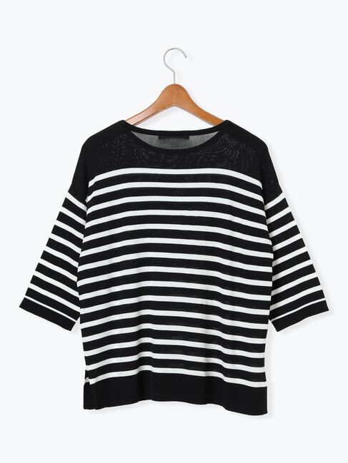 Lugnoncure「【接触冷感】無地/ボーダー7分袖ニット」|ニット・セーター|