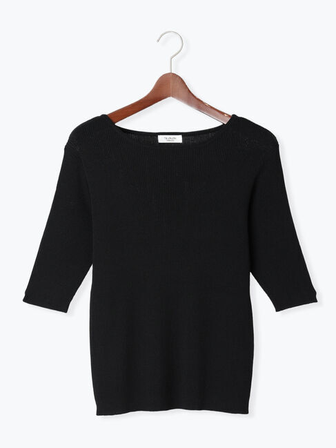 Te chichi TERRASSE「ボートネックハーフスリーブリブニット」|ニット・セーター|ブラック