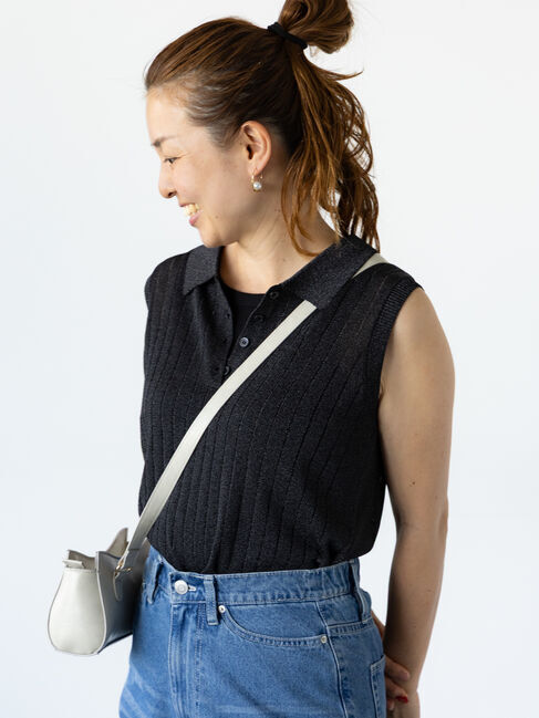 Lugnoncure「針抜きシアーポロニット」|ニット・セーター|ブラック