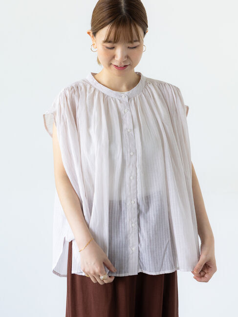 Lugnoncure「先染めストライプギャザーブラウス」|シャツ・ブラウス|