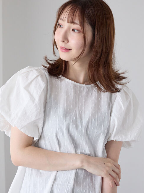 Te chichi TERRASSE「ストライプドットジャカードパフ袖ブラウス」|シャツ・ブラウス|オフホワイト