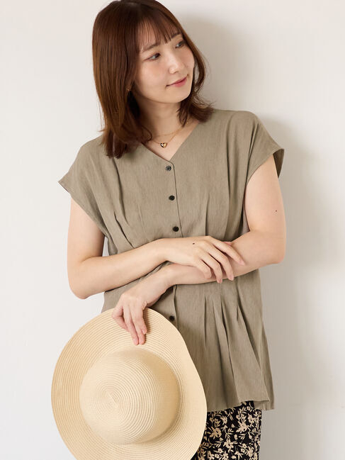 Te chichi TERRASSE「ウエストタックVネックブラウス」|シャツ・ブラウス|モカ