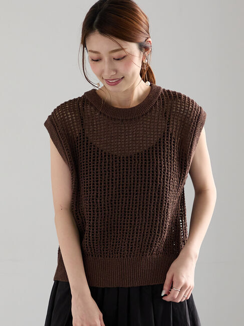 Te chichi「テープヤーンメッシュベスト」|ダウンベスト・ベスト|ブラウン