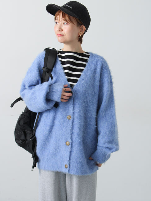 Lugnoncure「起毛Vネックカーディガン」|カーディガン|ブルー