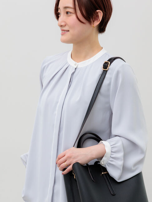 Te chichi「パール釦配色タックブラウス」|シャツ・ブラウス|グレー